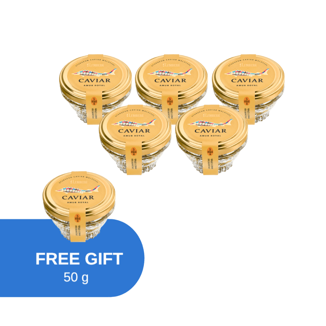Caviale di storione AMUR ROYAL, 5 + 1 x 50g
