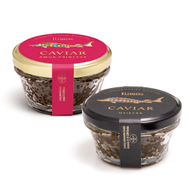 Caviale di storione OSIETRA + Caviale di storione AMUR PRINCESS, 2 x 100 g